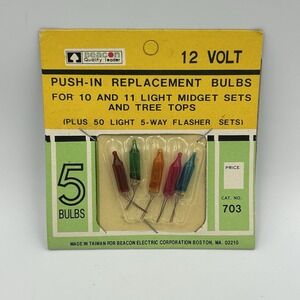 VTG NIP 12 Volt Beacon 5 Push-in Replacement Bulbs for Christmas Midget Set #703